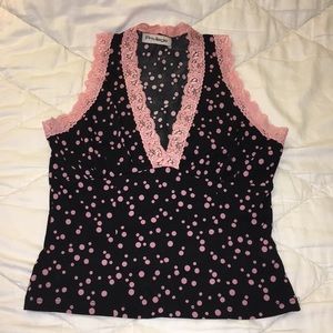 Black & Pink Polkadot with Lace Top